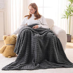 NEWCOSPLAY Super Soft Twin Blanket Grey Premium Silky Flannel Fleece 3D Waffle Checkered Lightweight Bed Blanket All Season Use (Dark Grey, Twin(60"x80"))