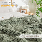 Chunky Knit Blanket Throw, 100% Hand Knit Throw Blanket Handmade Chenille Cable Knit Throw for Couch, Stylish Cozy Soft Rope Knot Crochet Blanket for Home Decor, Sage Green, 50x60 Inches