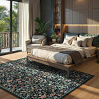Lahome Claude Floral Bedroom Rugs, 6x9 Black Area Rugs for Living Room, Boho Thin Stain Resistant Carpet for Dining Room, Washable Area Rug Non Slip for Guestroom