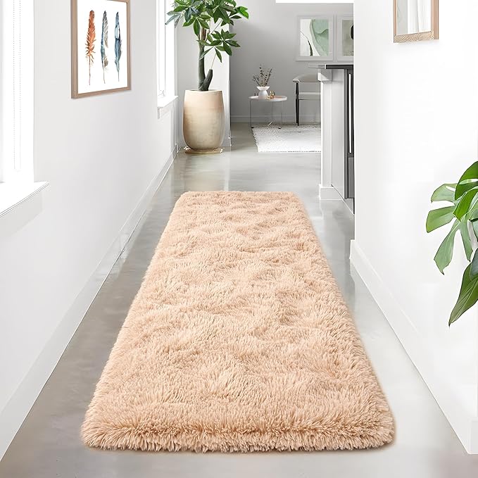 Noahas Beige Runner Rug for Hallway,2'x6' Long Area Rugs for Bedroom Living Room,Non Slip Thick Shag Floor Carpet for Entryway Kitchen Dorm Nursery Bedside Kids Room