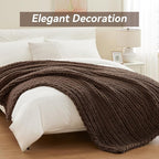 Negwoo Chunky Knit Throw Blanket, 40''*50'' Knitted Throw Chenille Yarn for Bed Couch, Handmade Dark Brown Crochet Big Thick Blanket, Machine Washable Cute Comfy Blanket for Home Decor