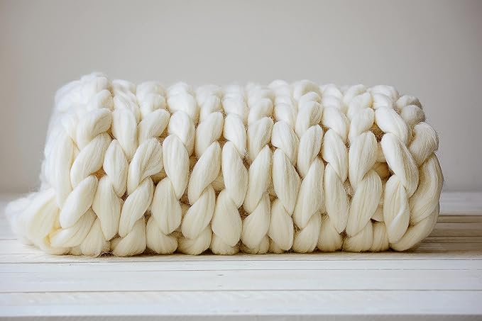 Chunky Knit Blanket, Boho Throw Blanket for Couch, Throw Blanket Knit Bed Scarf, Knitted Blanket, Supernatural Blanket, Wool Blanket for Home Decor or Gifts (Vanilla, 54"x75")