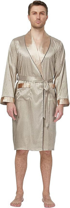 Tony & Candice Men's Satin Robe Lightweight Long Sleeve Silk Kimono Bathrobe with Shorts Set Sleepwear