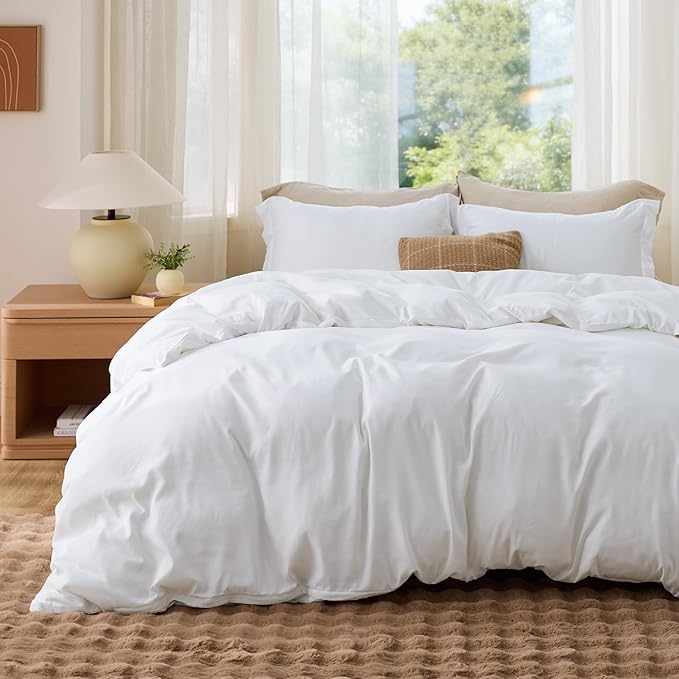 Bedsure Duvet Cover Oversized King Size - Soft Double Brushed Bedding Set for Kids & Adults, Zipper Closure, 3 Pieces, Includes 1 Duvet Cover (120"x98") & 2 Pillow Shams, NO Comforter, White