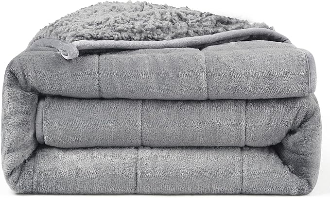 Weighted Blanket 15lbs for Adults, Ultra-Soft Sherpa Fleece Reversible Weighted Throw Blanket for Relaxation & Cozy Evenings, Sleep in A Hug, Evenly Distributed, W60 x L80, Grey