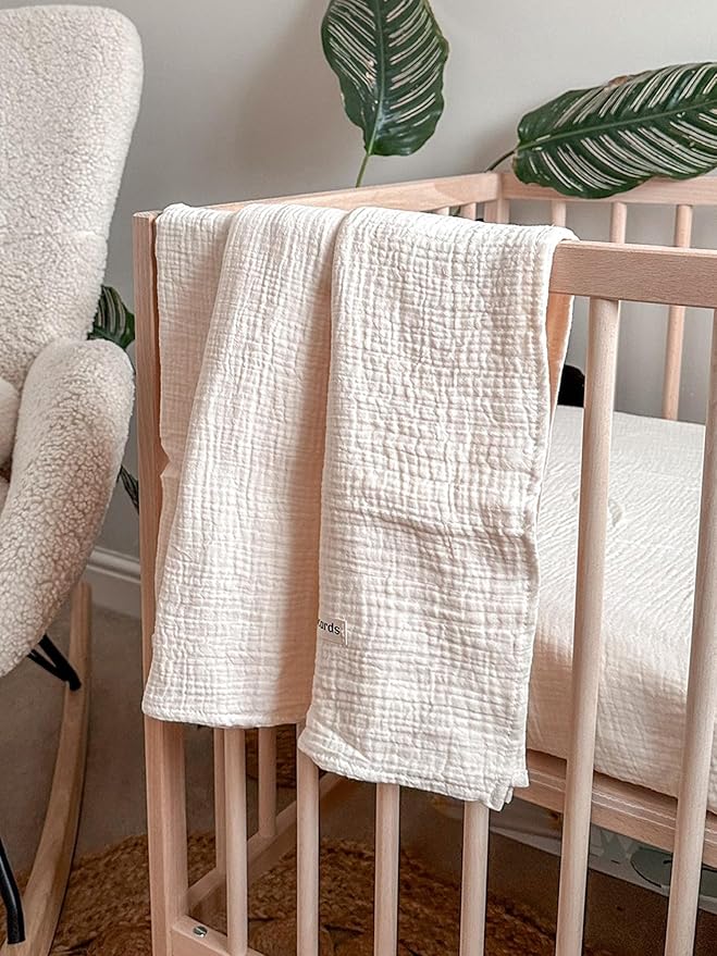 meowcards Muslin Swaddle Blankets for Baby, Unisex Baby Boys Girls Essentials, Large 47 x 47 inches, Boho Receiving Blankets Newborn Registry Must Haves (White-White, Printed)
