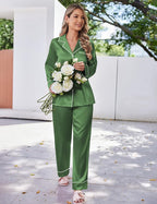 Ekouaer Satin Pajama Set for Women Silky Sleepwear Long Sleeve Top and Pants Button Down Pjs Lounge Set