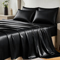 CozyLux Satin Sheets Queen Size Bed Set - 6 Piece Silky Queen Sheet Set, Luxury Black Queen Sheets with Smooth and Soft Microfiber, Includes 1 Fitted Sheet, 1 Flat Sheet and 4 Pillowcases