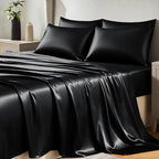 CozyLux Satin Sheets Full Size Sheets - 6 Piece Silky Full Size Bed Sheets, Luxury Black Full Bed Set with Smooth and Soft Microfiber, Includes 1 Fitted Sheet, 1 Flat Sheet and 4 Pillowcases