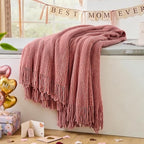 inhand Coral Pink Chunky Chenille Throw Blanket for Couch Bed, Mothers Day/Mom Birthday Gifts for Mom from Daughter Son,Soft Boho Knitted Blanket,Cozy Decor for Living Room,60"x80",Medium Thick