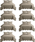 IR Imperial Rooms 8 Pack Quilt King Size Bedding (106" x 96") - Bulk Wholesale for Hotels, Guest Bedroom & Airbnbs - Lightweight Microfiber Reversible Floral Embossed Quilts Bedspreads (Beige)