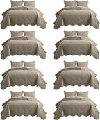 IR Imperial Rooms 8 Pack Quilt King Size Bedding (106" x 96") - Bulk Wholesale for Hotels, Guest Bedroom & Airbnbs - Lightweight Microfiber Reversible Floral Embossed Quilts Bedspreads (Beige)