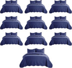 IR Imperial Rooms Queen Quilt Bedding Set (90" x 96") - Bulk Pack of 10 Wholesale for Hotels, Guest Bedroom & Airbnbs - Lightweight Microfiber Reversible Embossed Quilts Bedspreads (Navy)