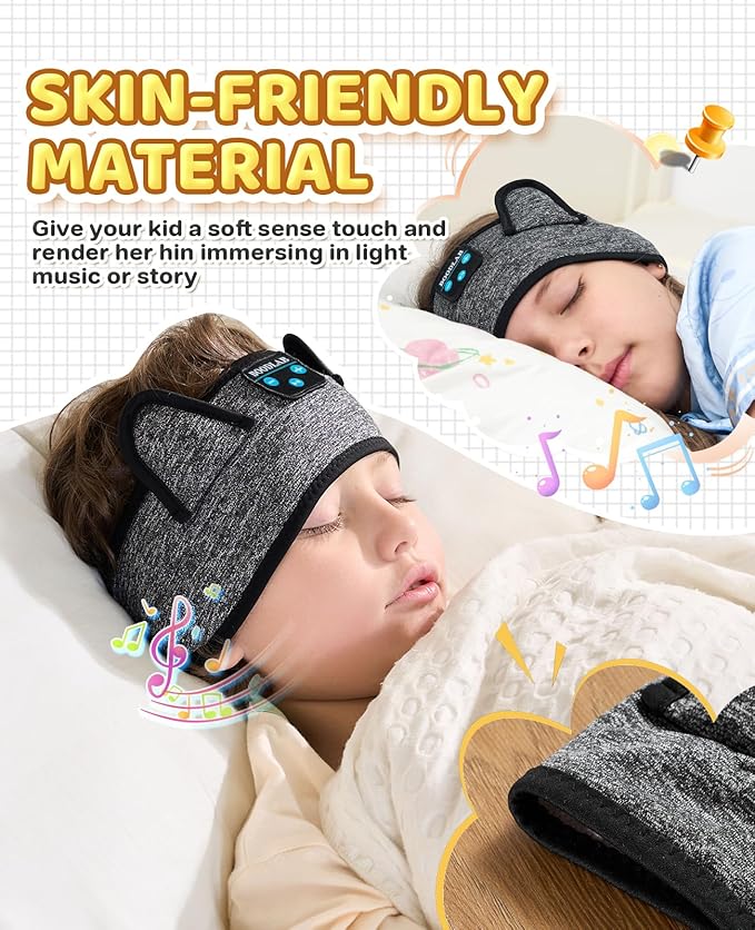 Kids Headband Headphones-Toddler Wireless Bluetooth Headphones with Safe Volume, Wired 3.5mm Jack, Adjustable Sleep Headband-for School/Airplane Travel/Tablet/Kindle, with Travel Bag - Boys & Girls