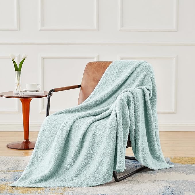 CYMULA Knit Throw Blanket for Couch Sky Blue - Super Soft Lightweight Plush Fuzzy Fluffy Cozy Blankets and Throws for Sofa Bed, 50 x 60 inches
