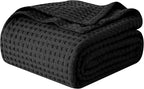 Elegant Comfort Premium 100% Cotton Waffle Blanket - Lightweight Breathable Waffle Weave Bed Blanket - Soft and Warm All Season Blanket for Couch, Sofa and Bed, Twin Size 68x88 Inches, Black