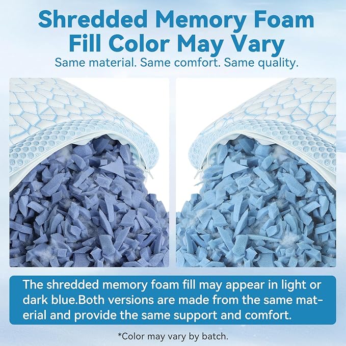 QUTOOL Double Sided Cooling Pillow for Hot Sleepers, Shredded Memory Foam Pillows King Size Set of 2, Adjustable Soft & Firm Gel Bed Pillow for Side, Back, Stomach Sleepers