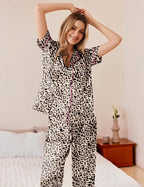 Ekouaer Womens Silky Satin Pajamas Set Short Sleeve Button Down Sleepwear 2 Piece Lounge Set Pj Set