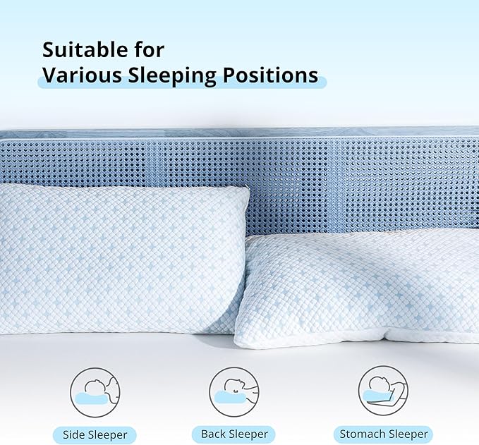 EGOHOME Cooling Shredded Memory Foam Pillows for Hot Sleepers, Adjustable Bed Pillows for Side, Back or Stomach Sleepers, Neck Pillows for Sleeping, Queen Pillow with Removable Cover(1PC)