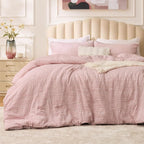 BEDELITE Blush Pink Queen Comforter Set - 3 Pieces Boho Tufted Jacquard Bedding Comforter Sets, Lightweight Soft & Warm Bed Comforter Queen with 2 Pillowcases for All Season