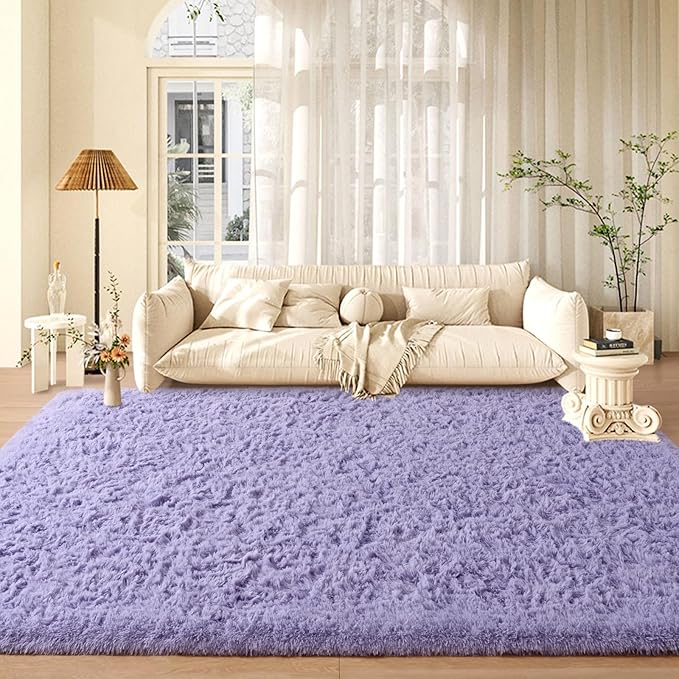 Purple Area Rug 8x10 Large Rugs for Living Room Bedroom, Fluffy Soft Rug Modern Carpets for Kids Room, Non-Skid Rectangular Indoor Rug for Girls Boys Playroom Nursery Room Home Decor