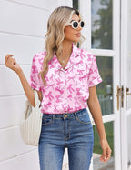 Ekouaer Womens Silk Satin Pajama Sets 2 Piece Button Down Silk Pjs Shorts Sets Cute Print Short Sleeve Sleepwear S-4XL