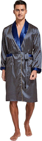 Tony & Candice Men's Satin Robe Lightweight Long Sleeve Silk Kimono Bathrobe with Shorts Set Sleepwear