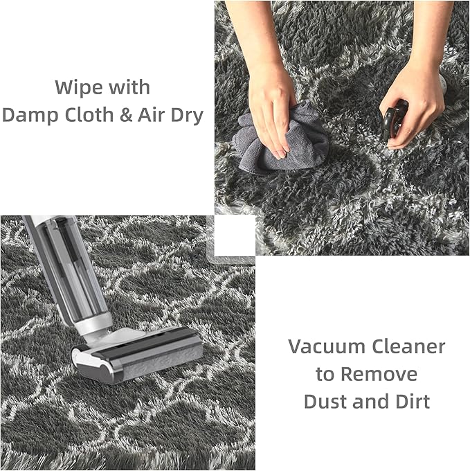 Litanika 3x5 Geometric Shag Area Rug for Bedroom, Dark Grey and White High Pile Ultra Soft Plush Shaggy Furry Bedside Playroom Dorm Carpet, Non-Slip, Non-Shedding Indoor Floor Rug