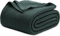 Bedsure Gentlesoft 100% Cotton Blanket King Size for Bed - Breathable and Soft for Spring Summer, Thick Cozy Waffle Weave Blanket Gifts for Women, Dark Green, 104x90 inches