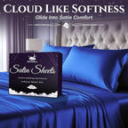 SLEEP SANCTUARY Satin Sheets Queen Size – 4 Piece Luxury Silky Bed Set, Softer Than Silk, 15" Deep Pocket, Cooling & Wrinkle-Free, Moisture-Wicking & Breathable for Hair & Skin (Blue)