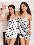 Ekouaer Satin Pajamas Women Lace Sleepwear Lingerie Cami Shorts Set Nightwear XS-XXL