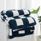 Carriediosa Checkered Throw Blanket 60" X 80" Twin, 400GSM Ultra Soft Microfiber Fuzzy Fluffy Reversible Cute Preppy Knitted Blankets Cozy Plush Fall Throws for Couch, Bed, Sofa, Navy Blue