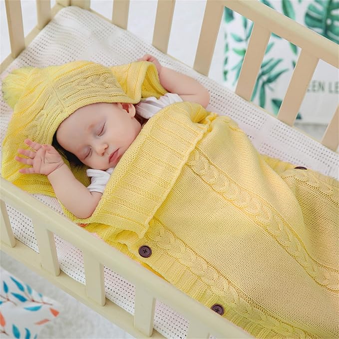 XMWEALTHY Newborn Baby Wrap Swaddle Blanket Knit Sleeping Bag Sleep Sack Stroller Wrap for Baby Tumeric 0-6 Month