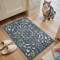Lahome Chloe Insect Botanical 2x3 Kitchen Rugs for Entryway, Washable Small Blue Door Mat Indoor Entrance, Soft Non-Slip Indoor Throw Carpet for Bathroom Bedroom Laundry(Dark Blue,2x3)