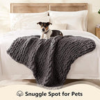 L'AGRATY Chunky Knit Blanket Throw - Soft Chunky Throw Blanket 30x40: 100% Hand Kintted Chenile Crochet Throw Blanket for Couch - Large Cable Knit Chunky Blanket for Home Decor(Dark Grey)