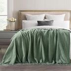 Chenille Throw Blanket for Couch with Tassels,50"X60" Soft Lightweight Knitted Boho Decorative Blankets for Bed and Sofa,Sage Green