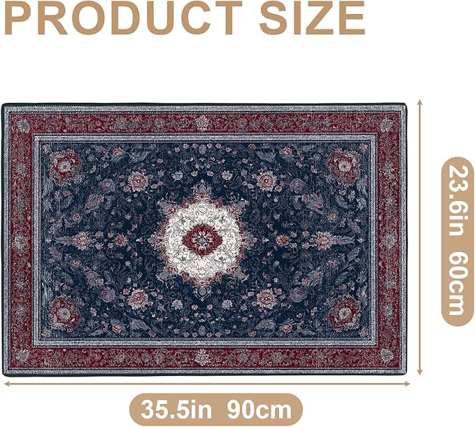 Spring Flower Area Rug 2x3 ft Entry Rug Washable Boho Rugs Non Slip Low Pile Floral Door Mat Small Carpet for Bedroom, Bedside, Kids Room, Office, Dining Room