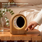 blonbar Sunrise Alarm Clocks with Dimmable Moon Lamp, 2 Alarm Clocks with 12Levels Volume for Heavy Sleepers, 10 Natural Sounds with 30/60/90mins Timer for Bedrooms, Gifts for Women (brown woodgrain).