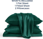 Bedsure Satin Sheets Full Size - 4 Piece Silky Bedsheets with 15 Inches Deep Pocket Fitted Bedsheet,1 Flat Sheet, 2 Satin Pillowcases, Good for Hair & Skin (Full, Dark Green)