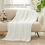 SOULFUL Muslin Throw Blanket with Tassels - Soft Queen Cotton Throw Blanket for Couch or Bed, Lightweight and Breathable Gauze for All Seasons, White, 90" x 90"
