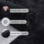 YJ.GWL Runner Rugs for Hallway, 2x4 Washable Small Black Bedside Rugs for Living Room Bedroom, Soft Fluffy Shaggy Indoor Floor Carpet for Kids Boy and Girls Room Nursery Home Decor Aesthetic