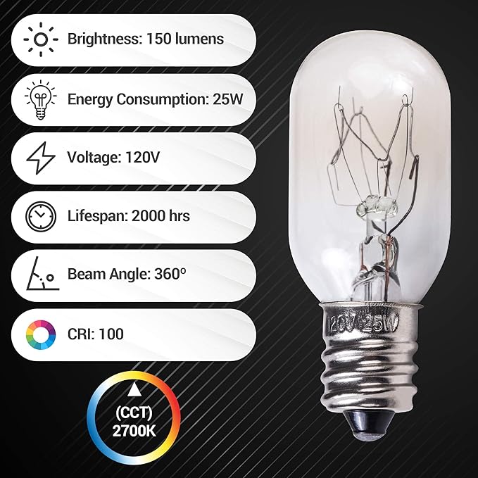 BlueStars E12 T20 25W Incandescent Bulbs Salt Lamp 120V 2700K Warm White Light 150lm for Himalayan Salt Lamps & Baskets, Scentsy Plug-in & Wax Warmers, Night Lights - 8 Packs