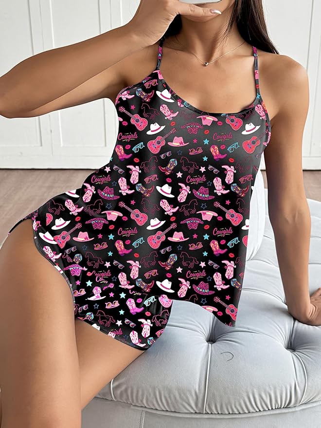 Ekouaer Silk Pajamas Set for Women Satin Backless Lingerie Pjs Cami Top and Shorts Nightwear