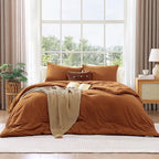 WRENSONGE Queen Comforter Set - 3 Pieces Prewashed Burnt Orange Comforter Soft Lightweight for All Seasons, Fluffy Down Alternative Comforter Queen Size with 2 Pillow Shams