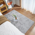 Ghouse Ultra Soft Faux Rabbit Fur Rug 4x6, Machine Washable Area Rugs for Bedroom Fluffy Rugs for Living Room, No-Shedding Carpet Sheepskin Rug Grey