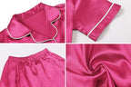 Umeyda Women & Girls Pajamas Set, Soft Satin Lightweight Silk Button-Down Top with Shorts 2 Piece PJS for Mom Boys Kids Gifts