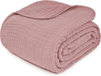 Comfy Cubs Muslin Throw Blanket - 50” x 60” Quilted Design - Lightweight, Breathable 6-Layer Gauze Fabric - Soft Cotton Blanket for Home or Travel - Packaged in Elegant Gift Box - Mauve