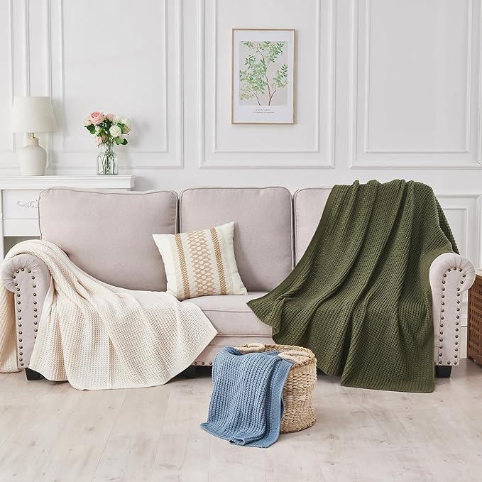 Douceur Brown Throw Blanket for Couch, Soft Chunky Cable Knit Throw Blanket, Classic Fisherman's Rib Stitch Pattern Throw for Living Room Gift, 50"X60"