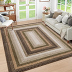 RUGSREAL Machine Washable Area Rug 6x9 Braided Rug for Living Room Modern Braid Printed Large Bedroom Rug Non Slip Dining Room Throw Rug Farmhouse Accent Carpet for Home Decor, Moss/Brown