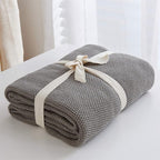 Longhui bedding Medium Grey 100% Cotton Lightweight Cable Knit Throw Blanket for Couch Sofa Bed Home Décor, Bonus Laundering Bag, Gray Color 60“ x 80” Machine Washable